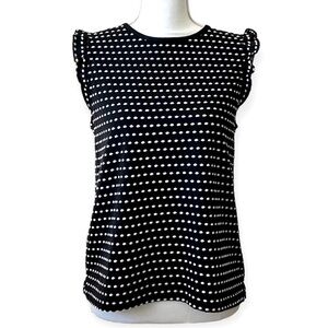 LOFT Black and White Polka Dot Top with Flutter Cap Sleeves Size SP
